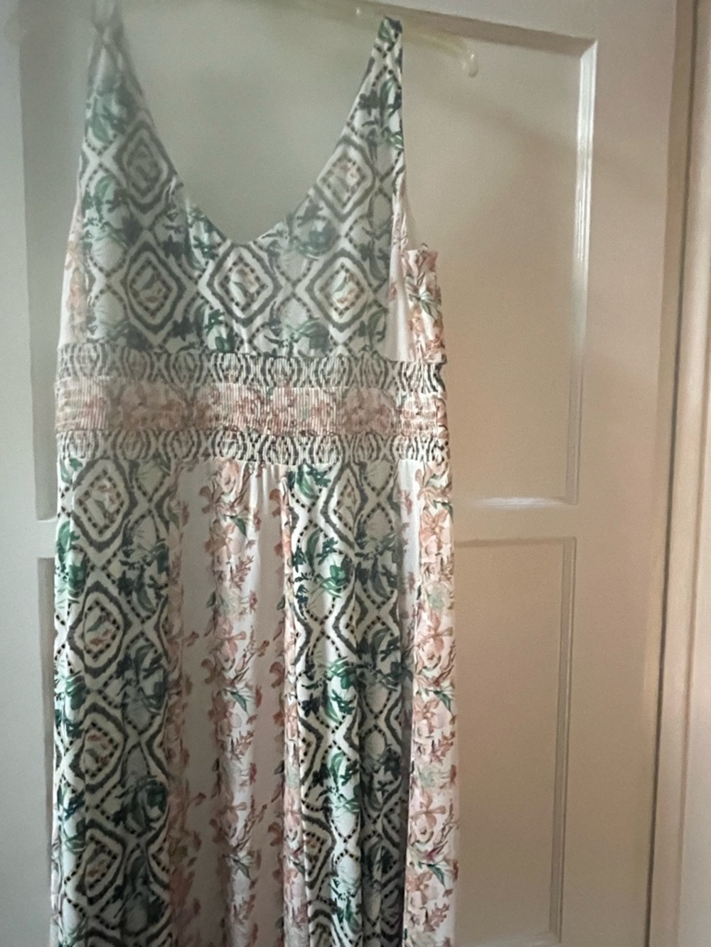 White House Black Market Peach & Green Floral Print Maxi Dress size XL - Picture 7 of 11